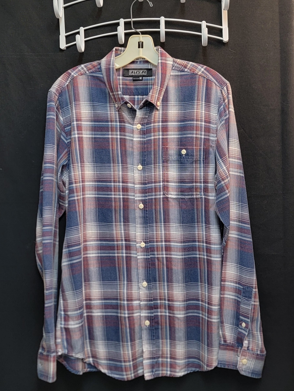 Ezekiel Men’s Casual Blue & Red Plaid Button-Down Shirt